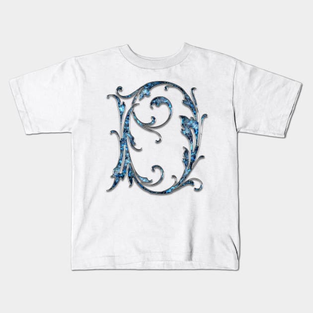 Ornate Blue Silver Letter D Kids T-Shirt by skycloudpics